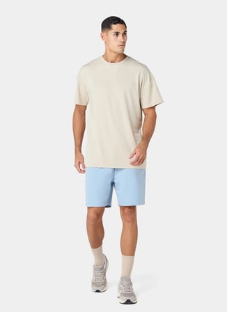 Squatwolf MT052090309 Foundation Oversized Te Bej Bisiklet Yaka Fit Düz Erkek T-Shirt
