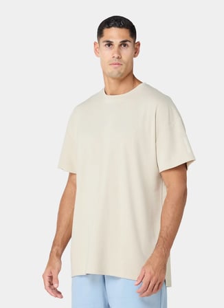 Squatwolf MT052090309 Foundation Oversized Te Bej Bisiklet Yaka Fit Düz Erkek T-Shirt