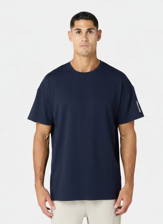 MT052090003 Foundation Oversized Te Lacivert Bisiklet Yaka Düz Erkek T-Shirt