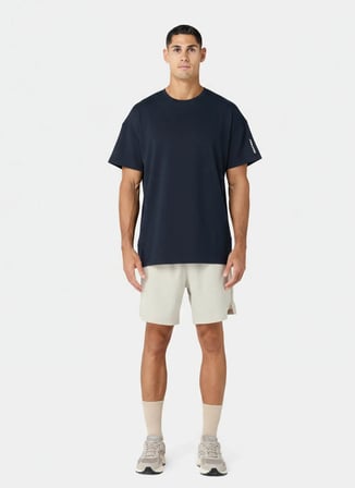 MT052090003 Foundation Oversized Te Lacivert Bisiklet Yaka Düz Erkek T-Shirt