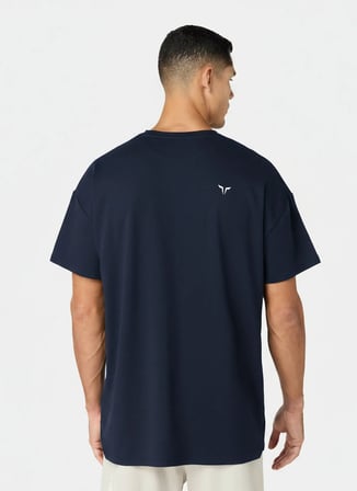 MT052090003 Foundation Oversized Te Lacivert Bisiklet Yaka Düz Erkek T-Shirt