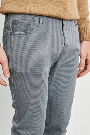 Erkek Gri-mavi Slim Fit Dar Kesim Armürlü Esnek Casual Pantolon