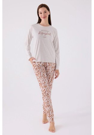 Pierre Cardin 8860 Uzun Kol Kadın Pijama Takımı Krem Penye Viskon XL