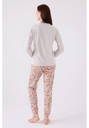 Pierre Cardin 8860 Uzun Kol Kadın Pijama Takımı Krem Penye Viskon XL
