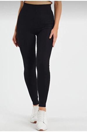 Dark More Çelik Örme Siyah Yüksek Bel Toparlayıcı Kalın Kemerli Tayt