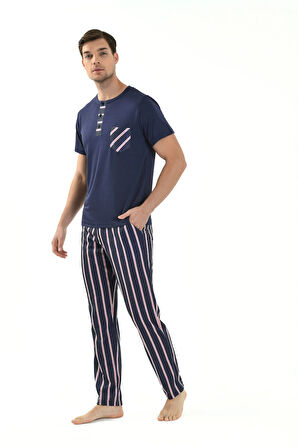 ÇİZGİLİ VİSKON ERKEK 3'LÜ PİJAMA TAKIMI