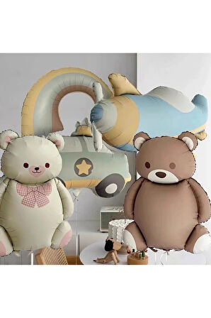 Mat Ayı Gökkuşağı Sevimli Uçak Araba Folyo Balonlar Mutlu Doğum Günü Partisi Dekorasyon