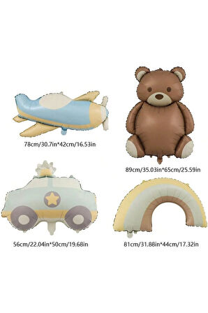 Mat Ayı Gökkuşağı Sevimli Uçak Araba Folyo Balonlar Mutlu Doğum Günü Partisi Dekorasyon