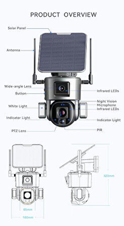 YOOSEE YS-SO20 4G Sim Kartlı Güneş Solar Panelli Bağ Bahçe Tarla Arıcılık 10X Zoom Güvenlik Kamerası