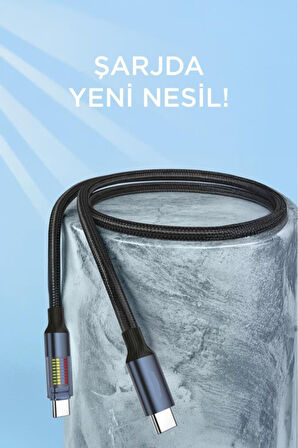 U21 Type-C to Type-C 60W Hızlı Şarj Kablosu – LED Ekranlı, Dayanıklı Örgü Kablo