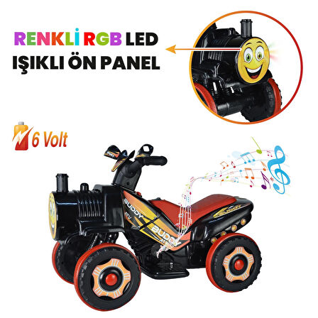 Uj Toys Müzikli ve Led Işıklı Akülü Atv 6V Buddy-Siyah