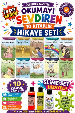 1. Sınıf Öğretmen Tavsiyeli Okumayı Sevdiren 16 Sayfa 10 Kitaplık Hikaye Seti -3(Slime Set Hediyeli)