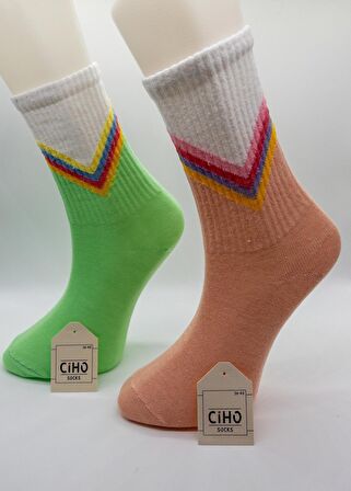 CİHO SOCKS KADIN 12 ÇİFT V DESEN PAMUKLU SOKET ÇORAP