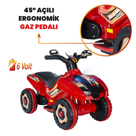 Uj Toys Müzikli ve Led Işıklı Akülü Atv 6V Ranger-Kırmızı