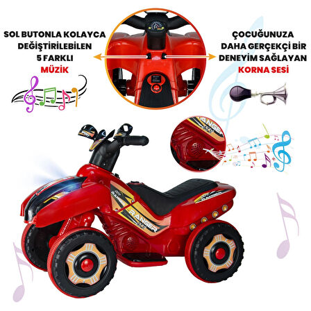 Uj Toys Müzikli ve Led Işıklı Akülü Atv 6V Ranger-Kırmızı