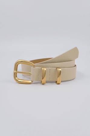 Çift Gold Köprülü Ekru İnce Kadın Kemer 2.5 cm