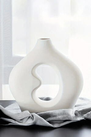 Beyaz Taş Soyut Dekoratif Vazo