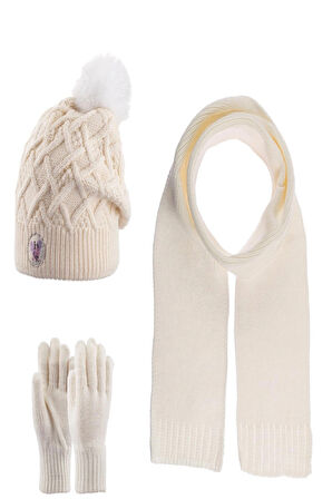 9-15 Yaş Kız Çocuk Atkı Bere Eldiven 3'lü Takım