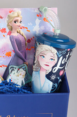 DEKOMUS LİSANSLI İLE GIFT BOX ÖZEL KUTULU "FROZEN KARLAR ÜLKESİ KIRTASİYE SETİ" PİPETLİ BARDAK,SİLGİ,NOT DEFTERİ 