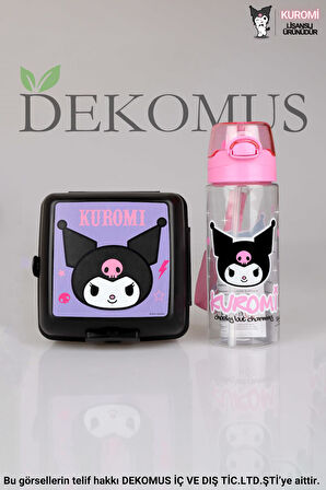 DEKOMUS İLE YENİ SEZON LİSANSLI KUROMI TRITAN MATARA 500 ML VE 2 KATLI BESLENME KABI YEMEK SETİ "ISLAK MENDİL HEDİYELİ"