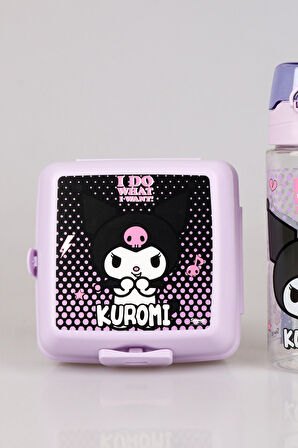 DEKOMUS İLE YENİ SEZON LİSANSLI KUROMI TRITAN MATARA 500 ML VE 2 KATLI BESLENME KABI YEMEK SETİ "ISLAK MENDİL HEDİYELİ"