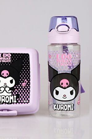 DEKOMUS İLE YENİ SEZON LİSANSLI KUROMI TRITAN MATARA 500 ML VE 2 KATLI BESLENME KABI YEMEK SETİ "ISLAK MENDİL HEDİYELİ"