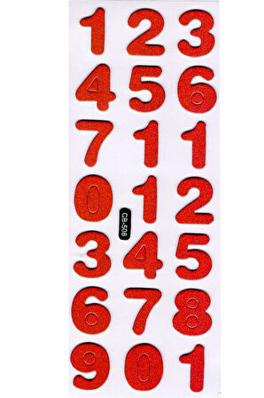 Sticker Kabartmalı Sticker Defter Planlayıcı Etiket (cb508) 16x7 cm- Kırmızı Sayılar Rakam