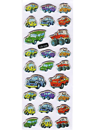 Sticker Kabartmalı Sticker Defter Planlayıcı Etiket (cb556) 16x7 cm- Renkli Arabalar