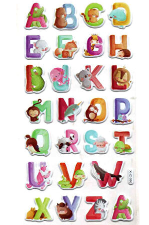 Sticker Kabartmalı Stiker Çıkartma Etiket (XHC086)-18x9 cm- Hayvanlar Harf