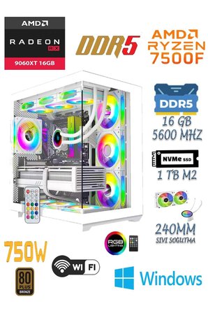 PRİME 59W Ryzen 5 7500F 16GB DDR5 1TB M2 SSD RX9060XT 16GB 27' 280Hz Beyaz Masaüstü Oyun Bilgisayarı