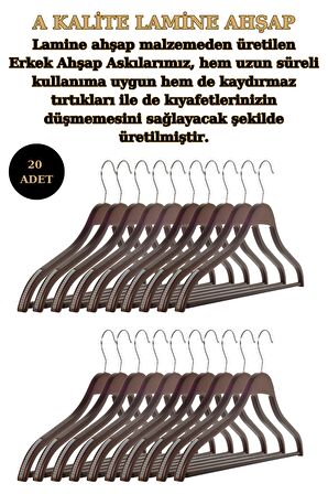 20 Adet A Kalite Lamine Erkek Ceket Askısı Gömlek Askısı Tişört Askısı Ahşap Askı Elbise Askısı