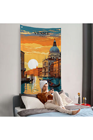İtalya Venedik Kanal Yağlıboya Duvar Örtüsü-7858
