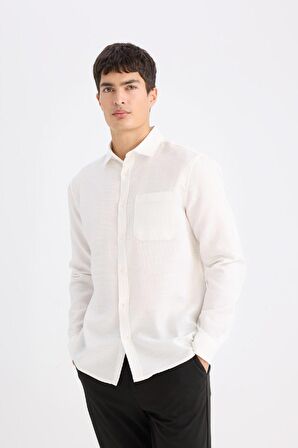 DeFacto Regular Fit Polo Yaka Pamuklu Uzun Kollu Gömlek D4976AX24AUWT16
