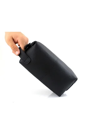 Erkek Hakiki Deri Siyah Fermuarlı El Ve Clutch Çanta