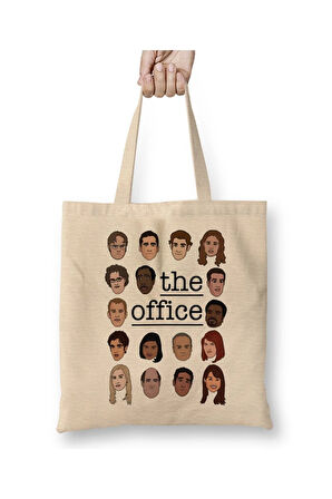The Office Crew Beyaz Bez Çanta Uzun Saplı Alışveriş Çantası Plaj Çantası