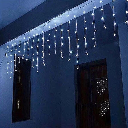  YPS-125B 152 Ledli Dış Mekan 2 Metre Saçak Çakarlı Ledli Yılbaşı Süsü Beyaz Işık
