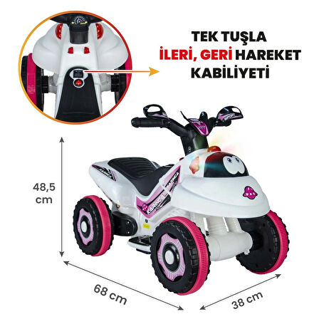 Uj Toys Müzikli ve Led Işıklı Akülü Atv 6V Karınca-Beyaz Prenses