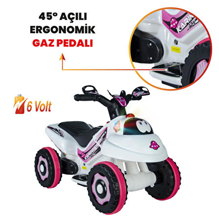 Uj Toys Müzikli ve Led Işıklı Akülü Atv 6V Karınca-Beyaz Prenses