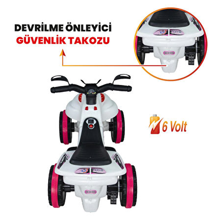 Uj Toys Müzikli ve Led Işıklı Akülü Atv 6V Karınca-Beyaz Prenses