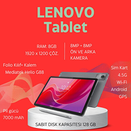 LENOVO Tab  LTE 11 inç 8/128GB Folio Kılıf+ Kalem Tablet