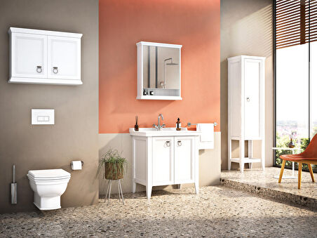 VitrA Valarte 62153 Lavabo Dolabı, Kapaklı, Etajerli Lavabolu, Krom Kulplu, 80 cm, Mat Beyaz