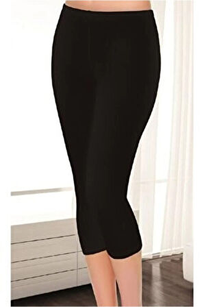 Kadın 2"li Siyah Modal Elastan Likralı Penye Kapri Tayt 2102
