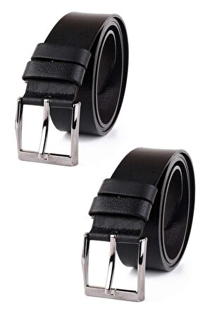 2 Adet Hakiki Deri Erkek Kemer 4 cm Siyah Kumaş ve Kot Uyumlu 
