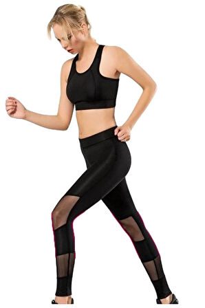 Kadın Siyah Transparan Detaylı Dalgıç Tayt 4080