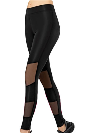 Kadın Siyah Transparan Detaylı Dalgıç Tayt 4080