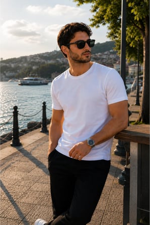 Luxic Core Slim Fit Bisiklet Yaka Erkek Tişört Beyaz Pamuk Penye XL