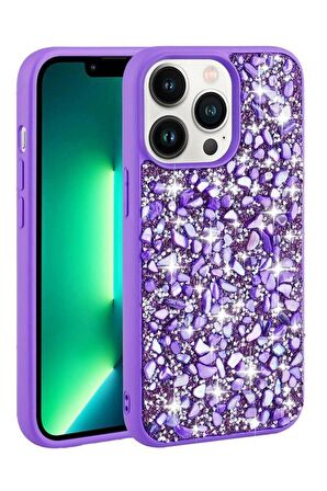 Apple iPhone 13 Pro Kılıf Parlak Taşlı Tasarım Linea Kapak