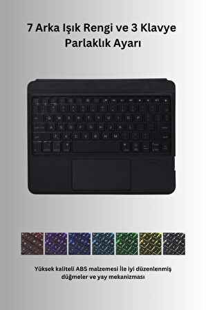 Qpen  iPad Air 5 10.9 İnç (2022) Uyumlu  İnter Ledli Klavyeli Tablet Kılıfı