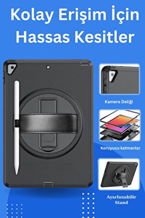 Qpen iPad 10.2 inç (8.nesil)  Uyumlu Hand Strap Tablet Kılıfı 