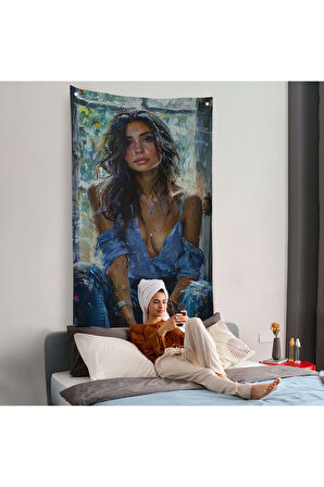 Yağlı Boya Görünümlu Güzel Kadın Duvar Örtüsü-7864